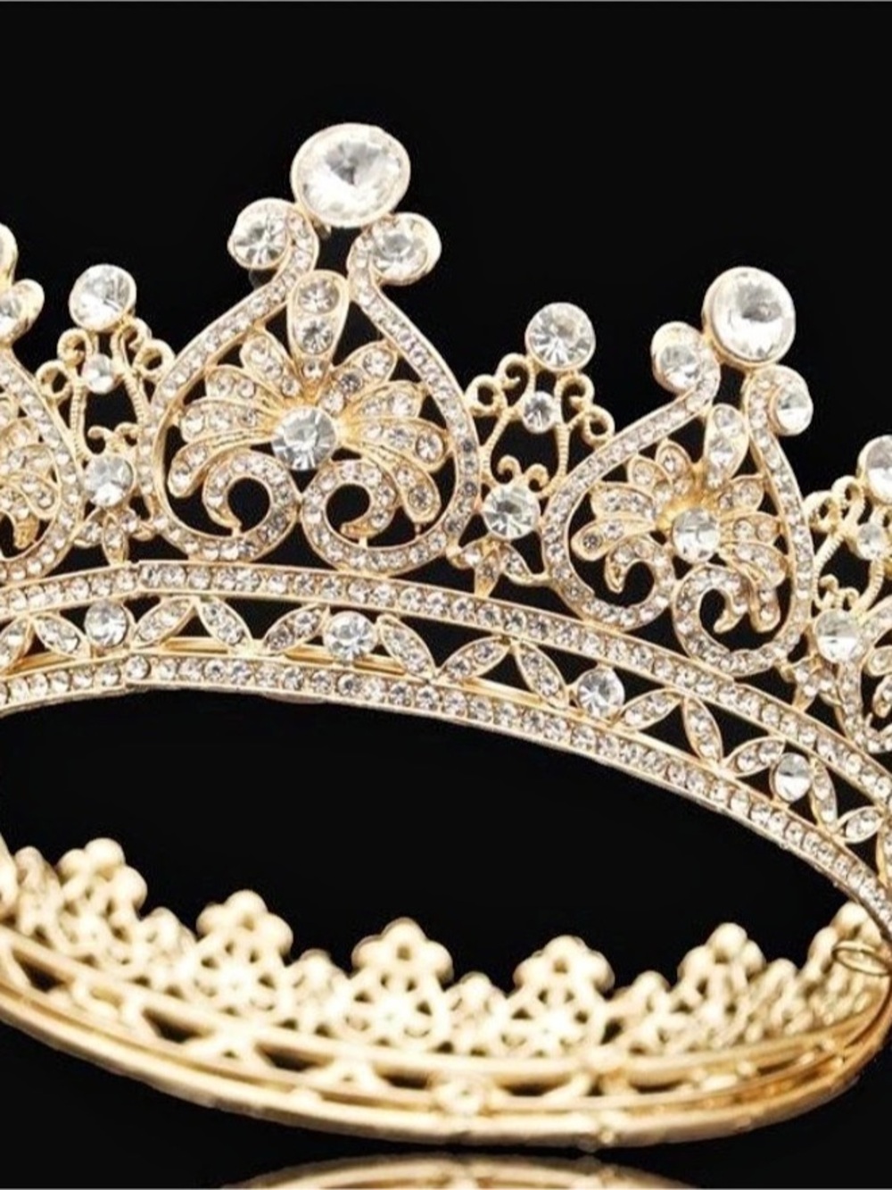 Spanish Queen Baroque Crown . Gold tone crown tiara with rhinestones